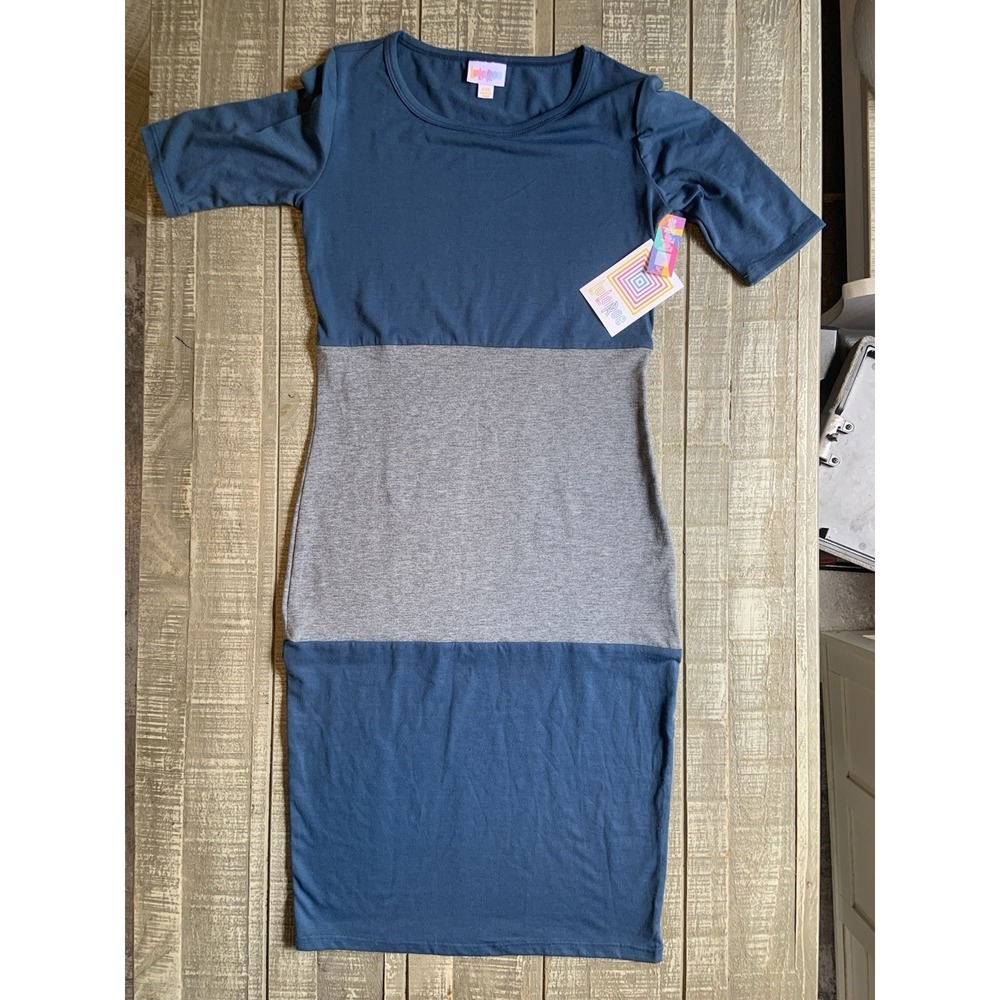 Lularoe Women's‎ Julia Dress Color Block Gray Blue XXS NWT Lightweight